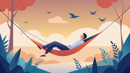 Lounging on a hammock feeling weightless and carefree as the wind gently rocks you back and forth while the sweet symphony of birds fills the - obrazy, fototapety, plakaty