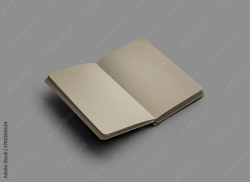 Poster open craft notebook template with blank pages, stylish notepad in hardcover, for sketch, notes, prin