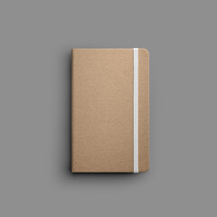 Mockup of craft notebook with white band isolated with shadows on gray background.