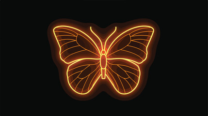 butterfly icon. Orange neon style on black background