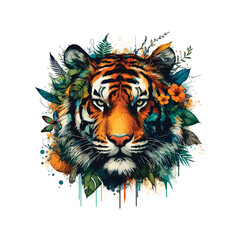 Tiger Head Watercolor Illustration for T-shirt Print