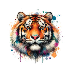 Tiger Head Watercolor Illustration for T-shirt Print