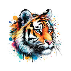 Tiger Head Watercolor Illustration for T-shirt Print