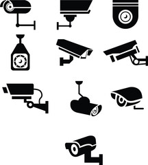 CC tv Camera icon vector design with different angle set, Security camera icon, Cc tv symbol, CC TV Camera vector icon. Warning CCTV sign. Video surveillance. Transparent background
