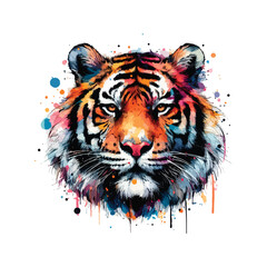 Tiger Head Watercolor Illustration for T-shirt Print