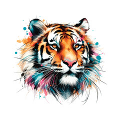 Naklejka premium Tiger Head Watercolor Illustration for T-shirt Print