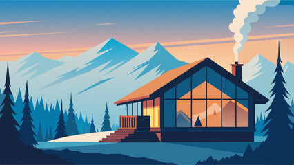 Nestled in the mountains a cozy cabin is equipped with automated climate control that keeps the indoor temperature comfortable yearround. As a - obrazy, fototapety, plakaty