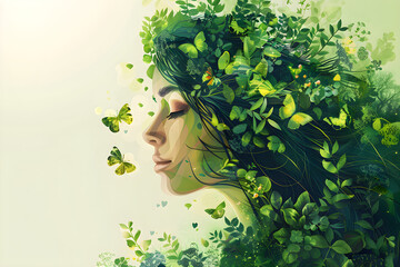 Poster for Mother Earth Day featuring a beautiful woman as Mother Nature with a horizontal subtitle. Suitable for environmental and conservation events and concepts.