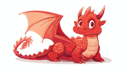Cartoon cute red dragon isolated on white background