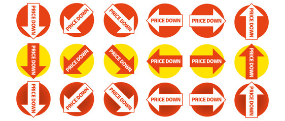 プライスダウンと書かれた上下左右の矢印のベクターイラスト