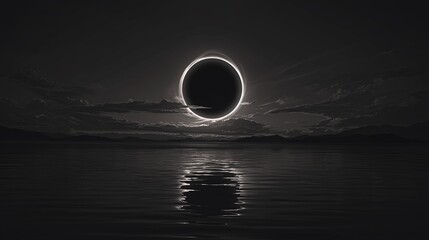A solar eclipse. The total eclipse is caused when the sun, moon and earth align. Illustration. The...