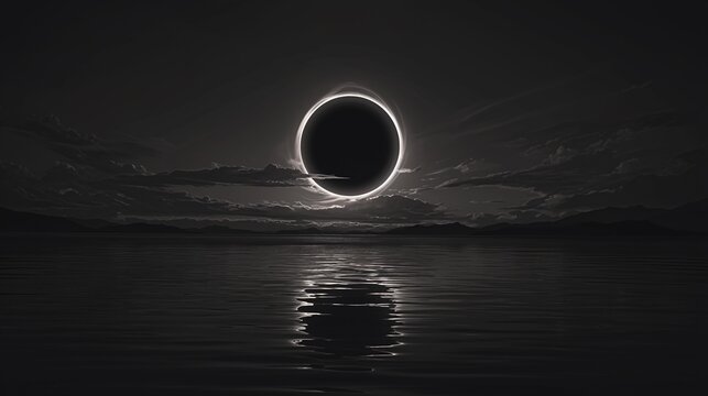 A solar eclipse. The total eclipse is caused when the sun, moon and earth align. Illustration. The corona moment. - Powered by Adobe