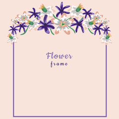 Narcissus and blue-violet hyacinths decorative floral frame.