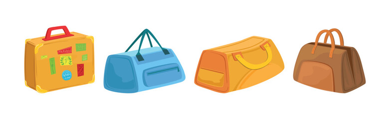 Travel Bag and Luggage for Packing Stuff Vector Set