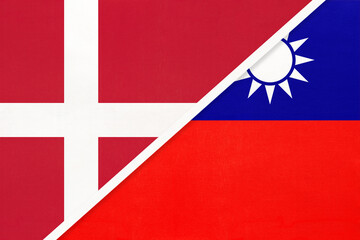 Denmark and Taiwan or Republic of China, symbol of country. Danish vs Taiwanese national flags.