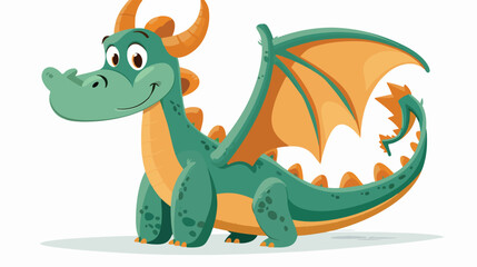 Cartoon funny dragon isolated on white background flat