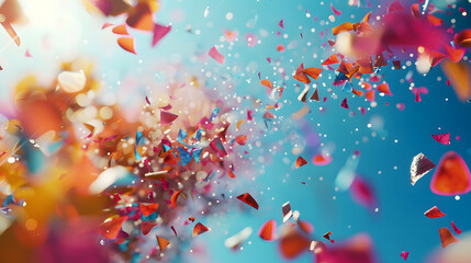 colored confetti on a blue background, new year, party time - obrazy, fototapety, plakaty