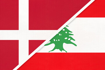 Denmark and Lebanon, symbol of country. Danish vs Lebanese national flags.