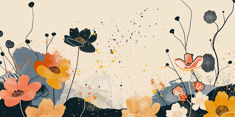 Japanese style watercolor spring floral background. Asian abstract banner.