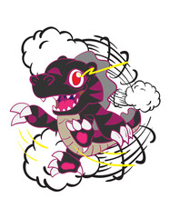 dinosaur attack  illustration design for sukajan is mean japan traditional cloth or t-shirt with digital hand drawn Embroidery Men T-shirts Summer Casual Short Sleeve Hip Hop T Shirt Streetwear
