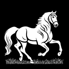 Horse . Black and white animal graphics. Logo design for use in graphics. Print for T-shirts, design for tattoos. Generated by Ai