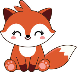 cute fox smiling, orange, illustration for designer backgrounds, children's prints