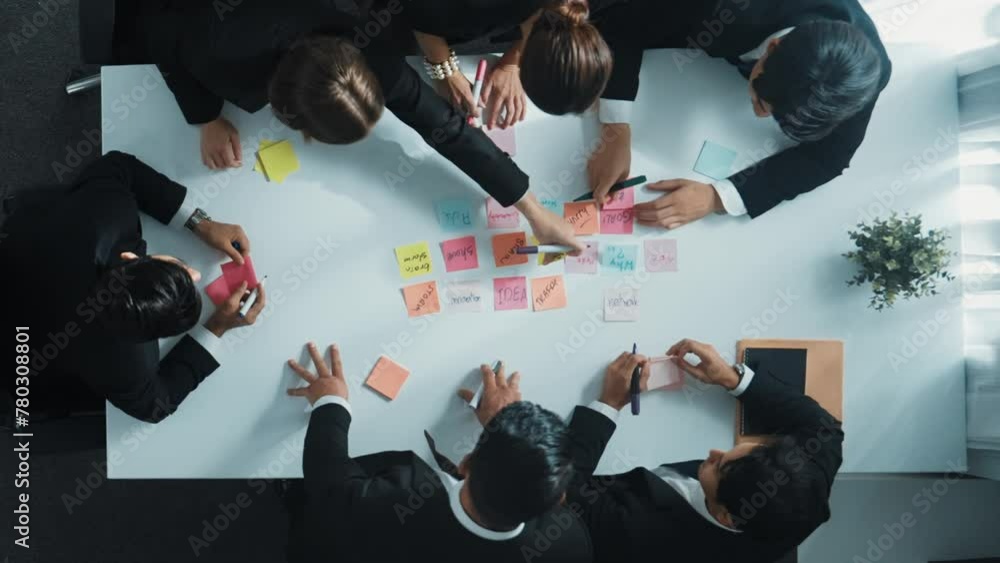 Poster top view of smart business team planning marketing strategy at meeting room. professional executive 