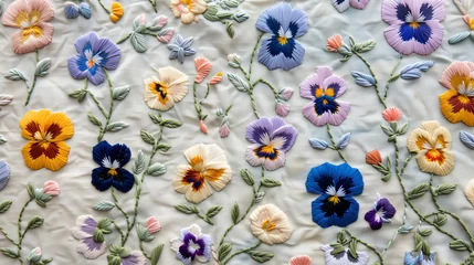 Fotobehang Vibrant Embroidered Pansies © TY