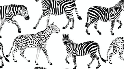 Fototapeta na wymiar Black and white leopard zebra mix seamless pattern