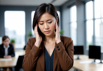 Stressed Young Businesswoman in Office Shot