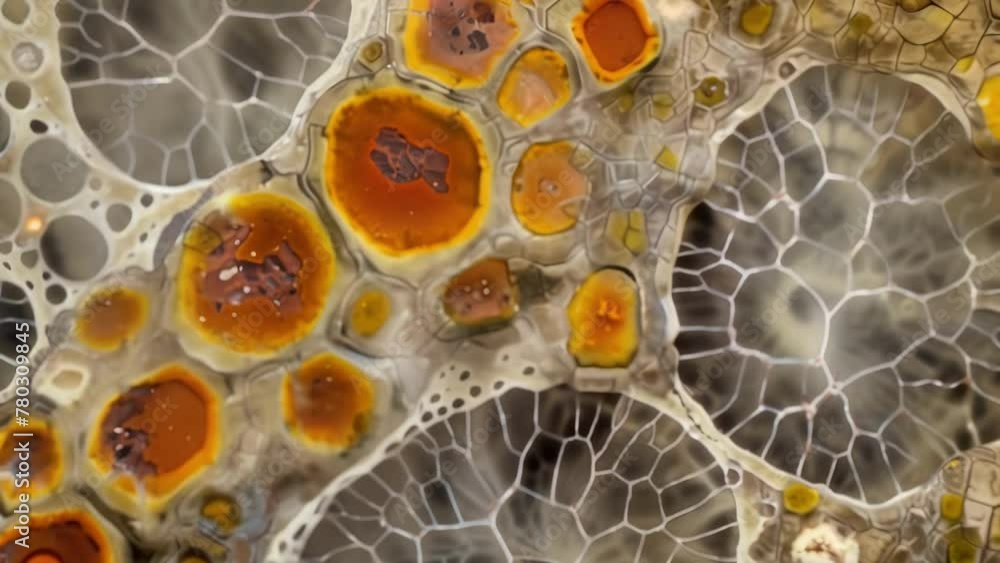 Poster a microscopic view of a crosssection of a mycelial mat revealing the distinct layers of hyphae spore