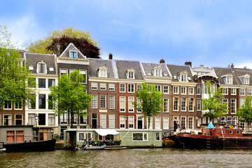 Landscape of  canal houses in Amsterdam, Netherlands