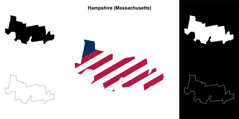 Hampshire County (Massachusetts) outline map set - obrazy, fototapety, plakaty