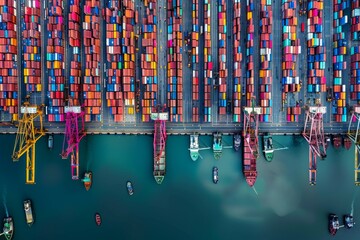 Fototapeta na wymiar Aerial View of Container Terminal Logistics and Cargo Operations