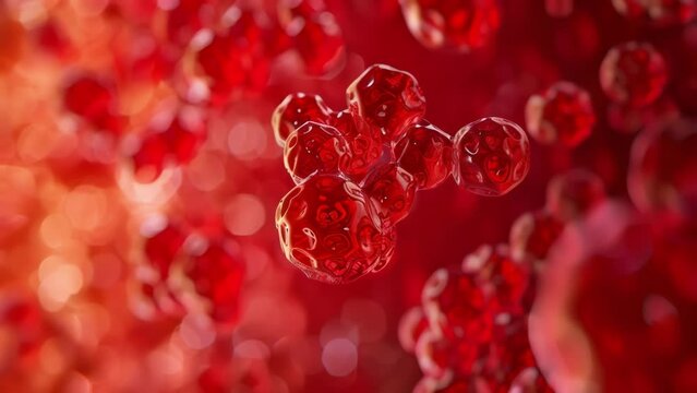 A highresolution image reveals the intricate structure of a hemoglobin molecule found within red cells. The spherical molecule is . AI generation.