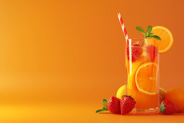 Sommer orange Hintergrund mit Coctail - obrazy, fototapety, plakaty