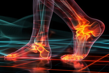  Illustration of human foot with ankle pain. anatomy, physical therapy concept