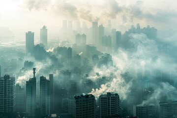 Fototapeta na wymiar Smoggy Cityscape in Muted Tones