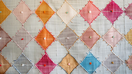 Colorful Argyle pattern Wallpaper - Patchwork Embroidery Pattern - obrazy, fototapety, plakaty