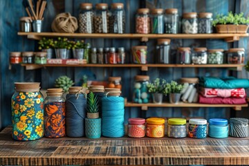 Colorful shelves with jars and decorations