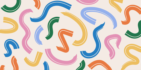 Funky abstract background with colorful hand drawn colorful blobs, organic shapes and dots. Childish pattern in doodle style. Trendy minimalistic vector design