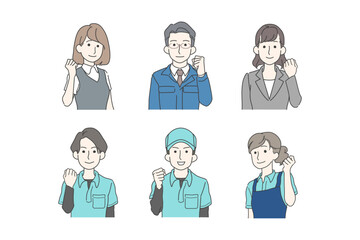 ガッツポーズをするスタッフのアイコン風イラストセット