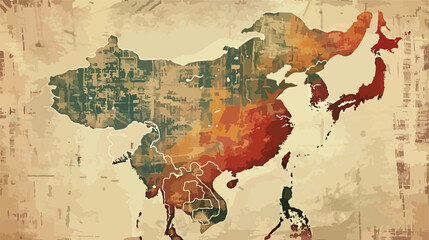 Bhutan map on vintage grunge paper Background. flat vector - obrazy, fototapety, plakaty