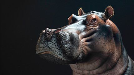 closeup of a Hippopotamus sitting calmly, hyperrealistic animal photography, copy space