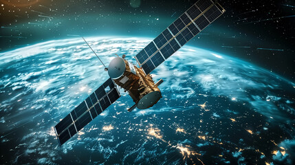 telecom communication satellite orbiting around the globe earth