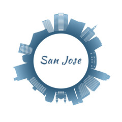 San Jose, CA skyline with colorful buildings. Circular style. Stock vector illustration. - 780316268
