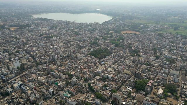 Kolhapur city wide to closeup bird eye view in Maharashtra