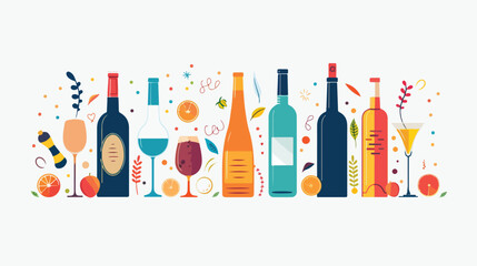 Alcohol bottle line vector celebration drink concept - obrazy, fototapety, plakaty