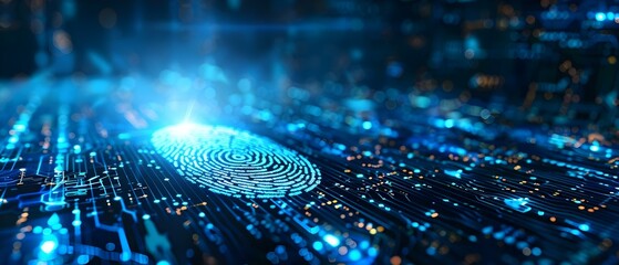 Digital Fingerprint: Cybersecurity Defense in the Digital Realm. Concept Cybersecurity, Digital Defense, Online Protection, Data Privacy, Internet Security - obrazy, fototapety, plakaty