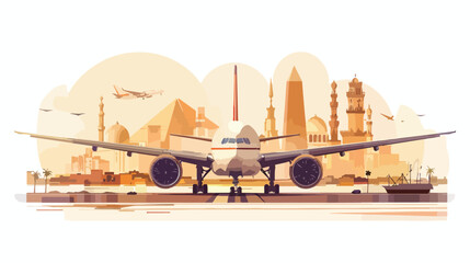 Commercial plane arrives to Cairo Egypt flat vector